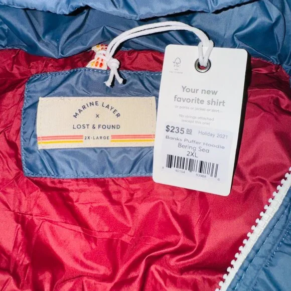 Marine Layer Banks Puffer Hoodie  sea Jacket Navy blue sz 2XL full zip pockets - Picture 3 of 9